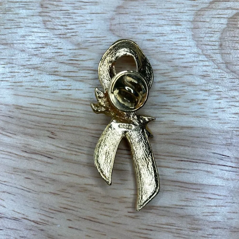 Avon, Vintage Breast Cancer Awareness Ribbon Pin, Pink & Gold Tone, Rose Accent